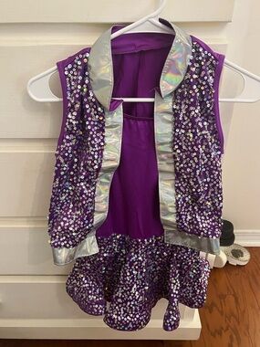 Weissman Purple Sequin Dance Vest and Skirt Set with Silver Trim